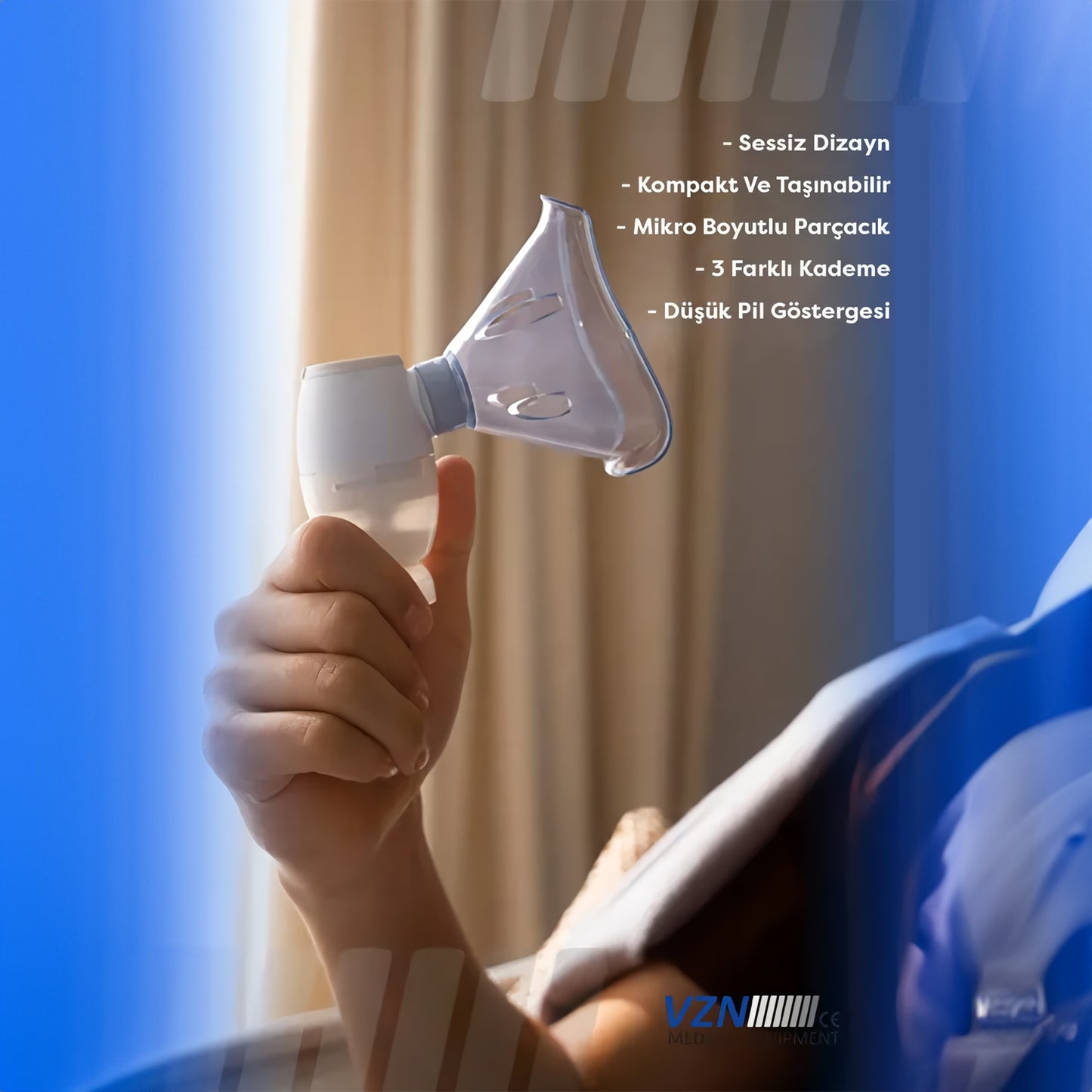 VZN LTN200 Yeni Nesil Kademeli Ultra Sessiz Şarjlı Mesh Nebulizatör