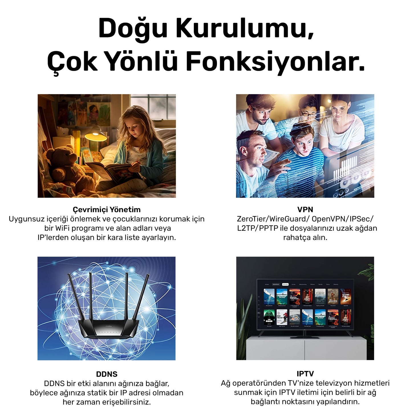 Cudy LT400 2,4GHz 300Mbps, 5GHz 867Mbps, 4 Ports 4G LTE Nano SIM Destekli DDNS Mobile Router