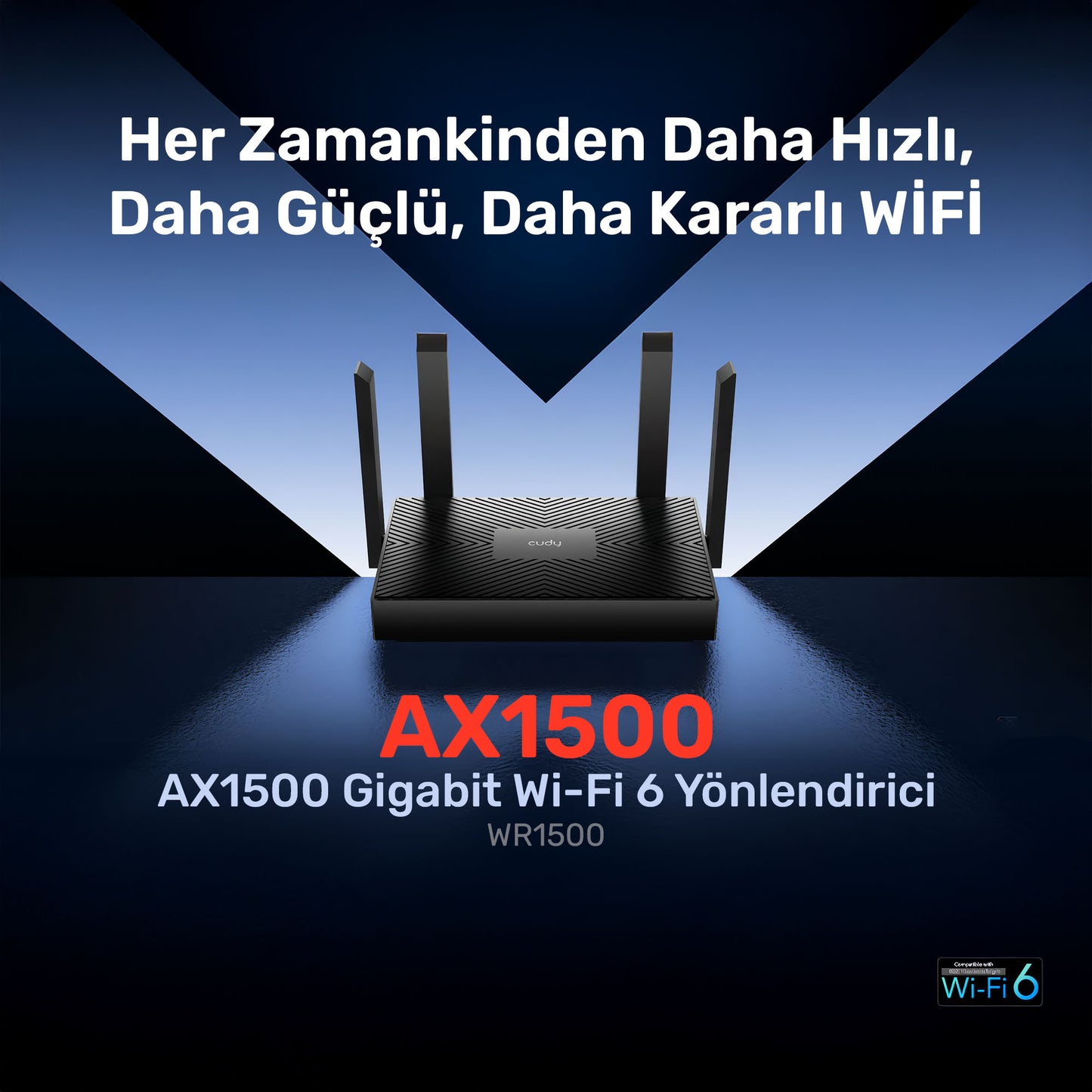 Cudy WR1500 5GHz 1201Mbps, 2.4GHz 300Mbps,4 Gigabit Port, 4 Antenli Wi-Fi 6 Router(AX1500Serisi)