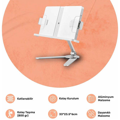NPO STD007 Okuma Açısı Ayarlı Koruma Kıskkaçlı Alüminyum&ABS Kitap/Tablet/Dergi Standı Modern Rahle