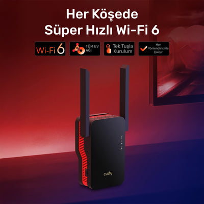 Cudy RE3000 5GHz 2402Mbps, 2.4GHz 574Mbps,Wi-Fi 6 Mesh 2x5dbi Menzil Artırıcı Repeater(AX3000Serisi)