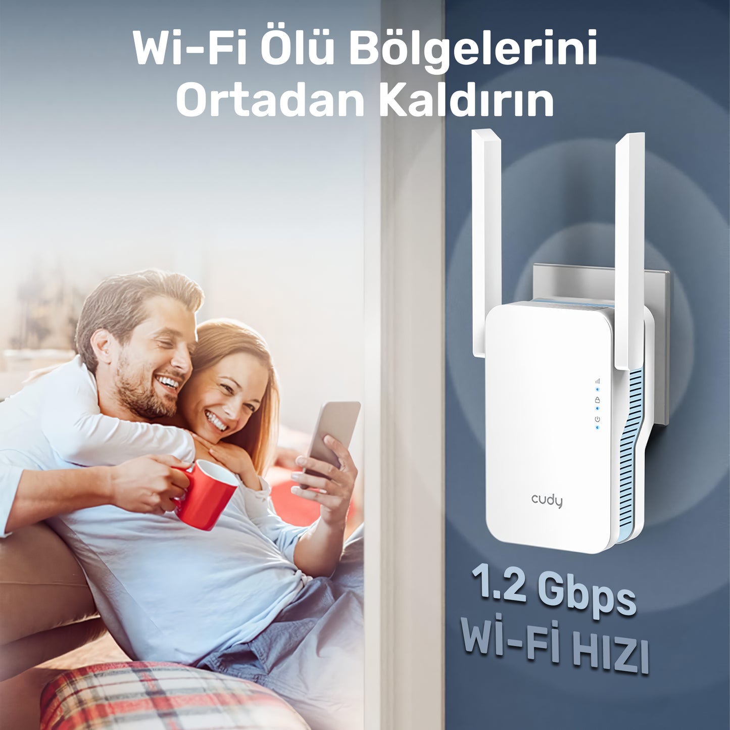 Cudy RE1200 5GHz 867Mbps, 2.4GHz 300Mbps, Wi-Fi Mesh Menzil Genişletici Repeater(AC1200 Serisi)
