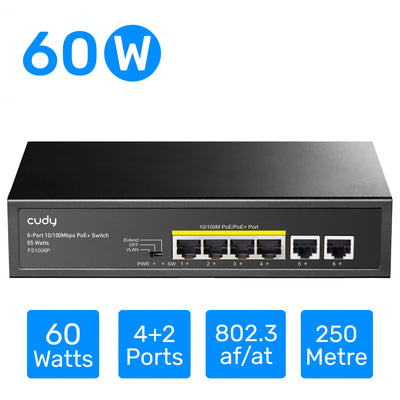 Cudy FS1006P 250m 60W PoE+ 6 Port 10/100Mbps Megabit Metal Switch