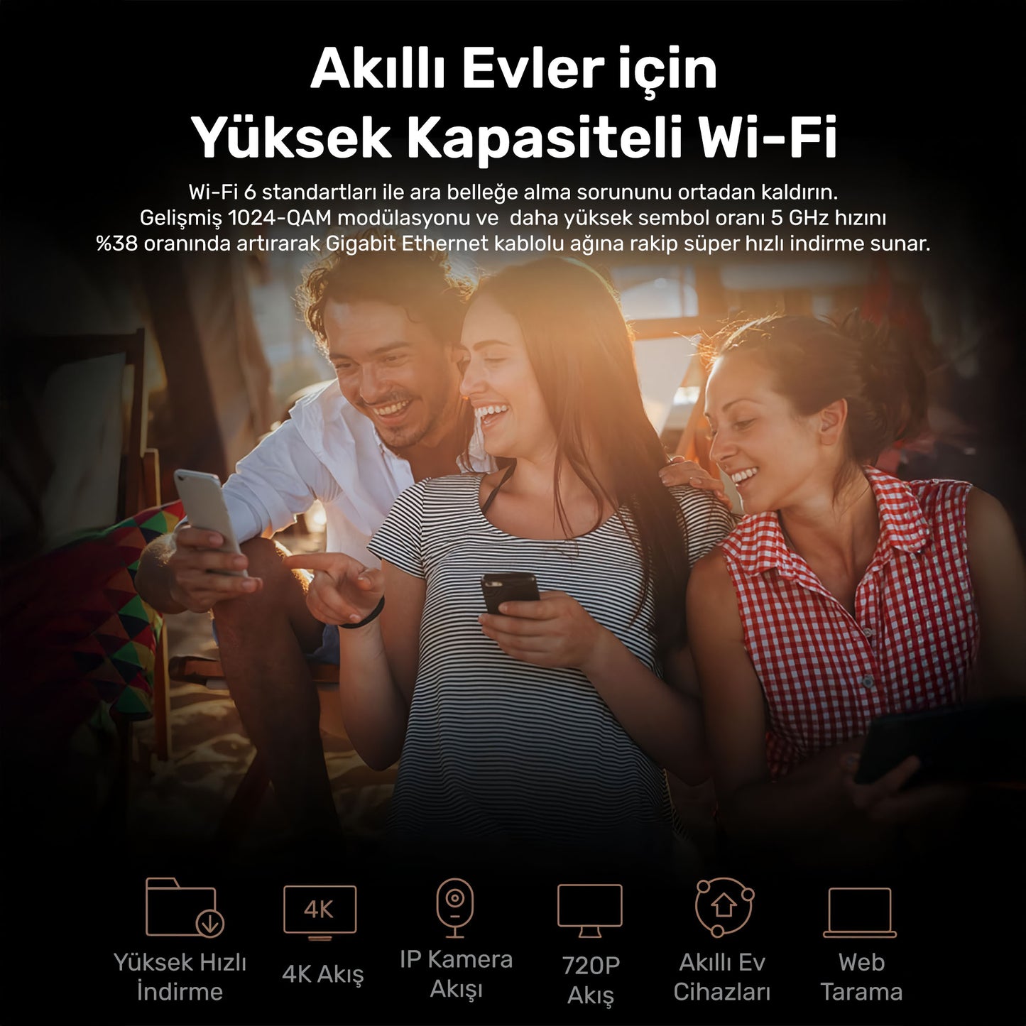 Cudy WR1500 5GHz 1201Mbps, 2.4GHz 300Mbps,4 Gigabit Port, 4 Antenli Wi-Fi 6 Router(AX1500Serisi)