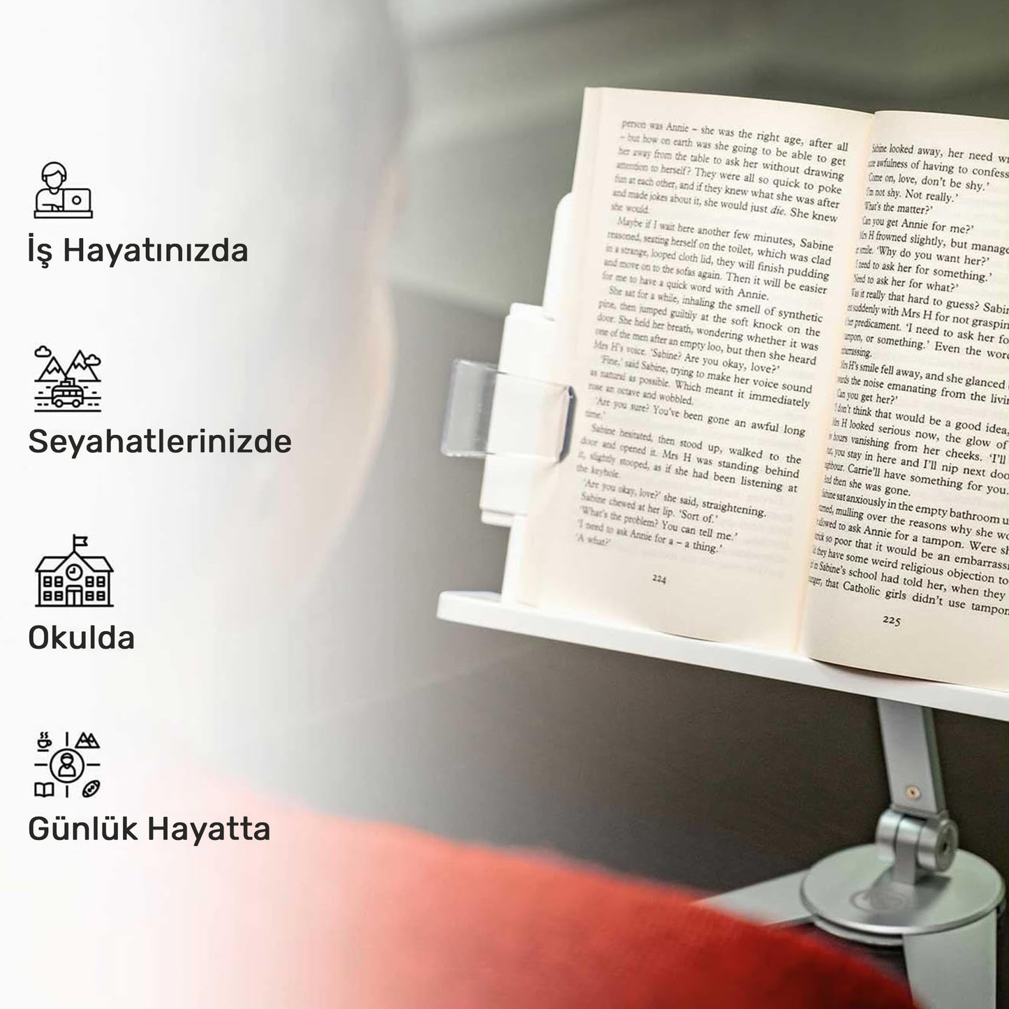 NPO STD007 Okuma Açısı Ayarlı Koruma Kıskkaçlı Alüminyum&ABS Kitap/Tablet/Dergi Standı Modern Rahle