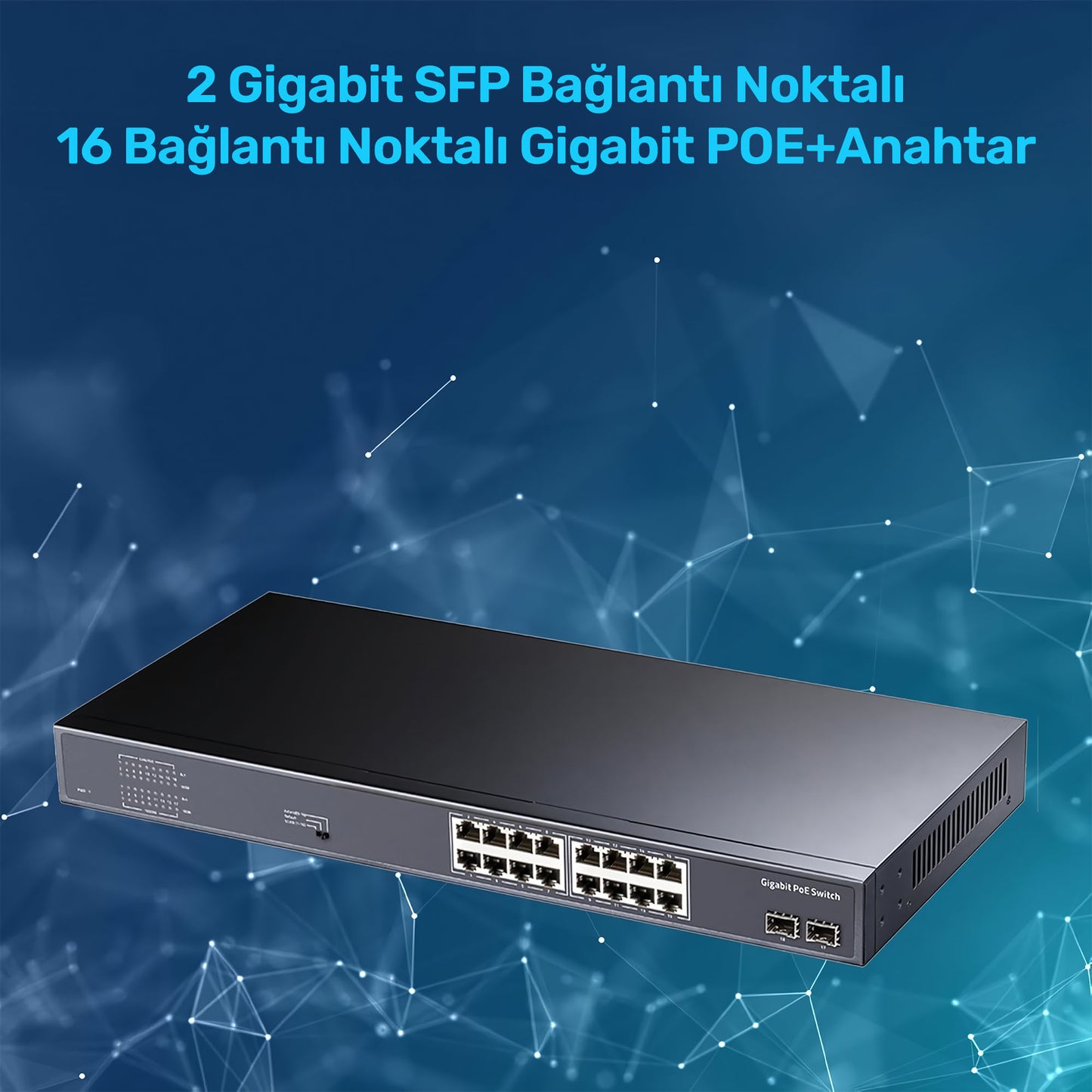 Cudy GS1020PS2 16 Port Gigabit 200W 250m PoE+, Gigabit SFP, CCTV, VLAN Metal Switch