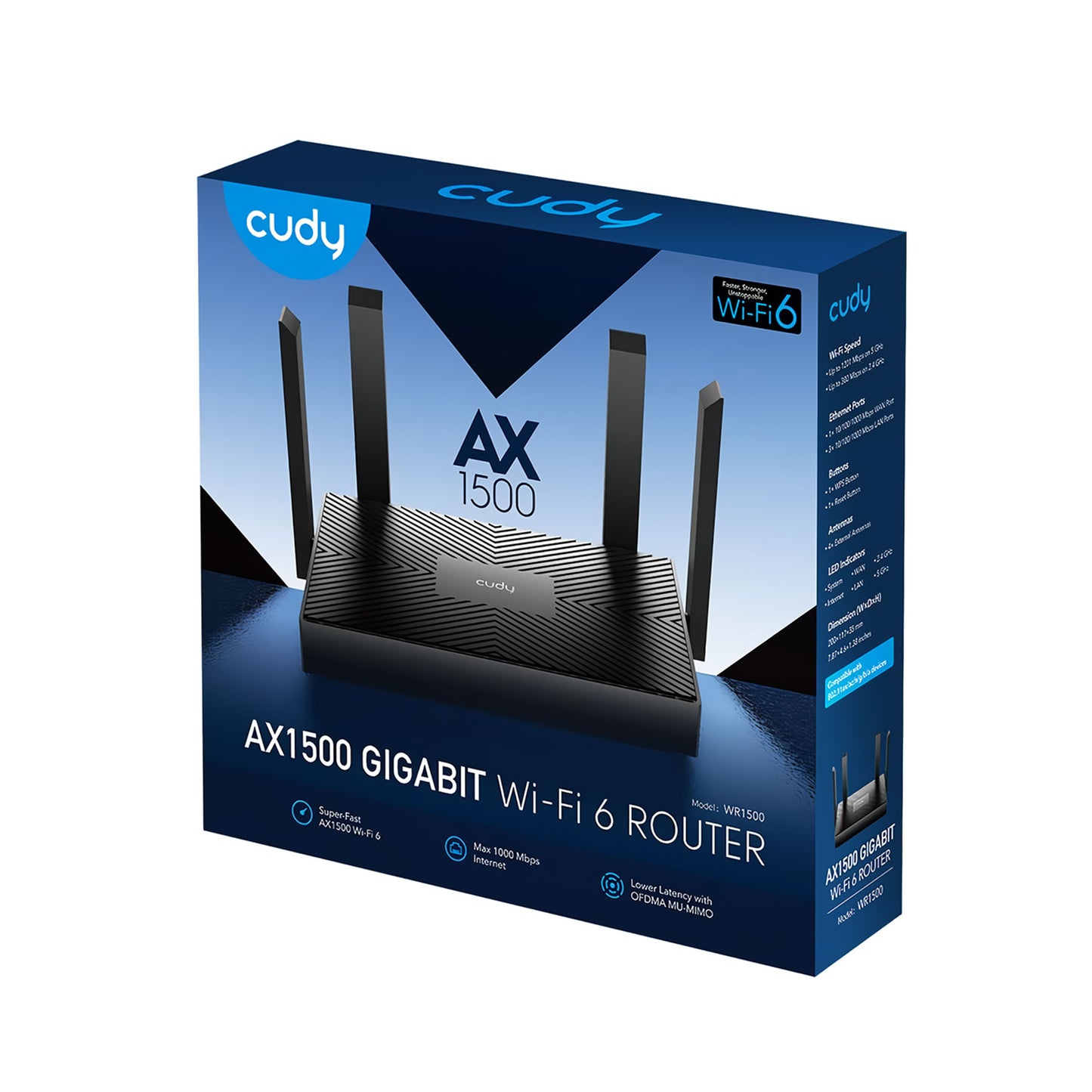 Cudy WR1500 5GHz 1201Mbps, 2.4GHz 300Mbps,4 Gigabit Port, 4 Antenli Wi-Fi 6 Router(AX1500Serisi)
