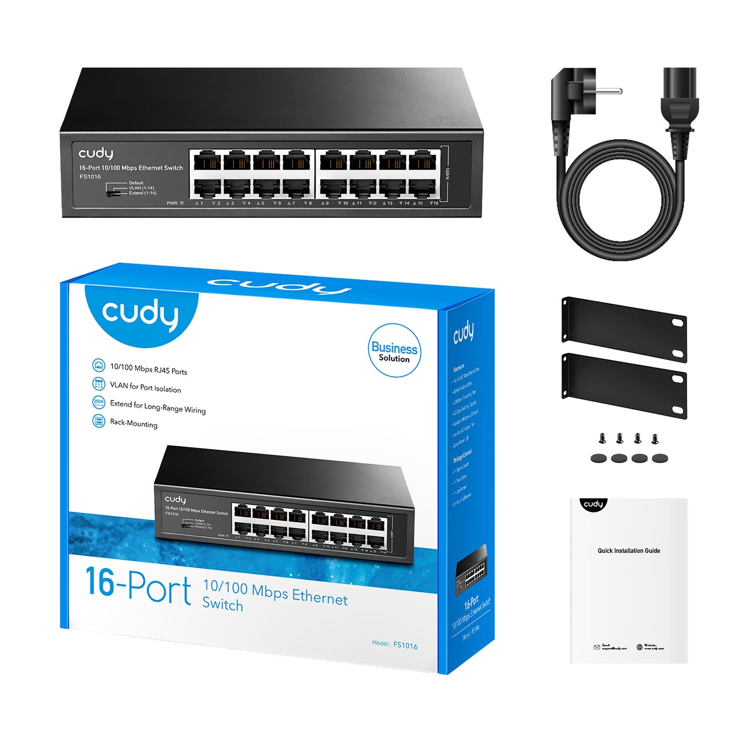 Cudy FS1016 16Port 10/100Mbps 1,6 Gb/sn Metal Kasa Rackmount Masaüstü Switch