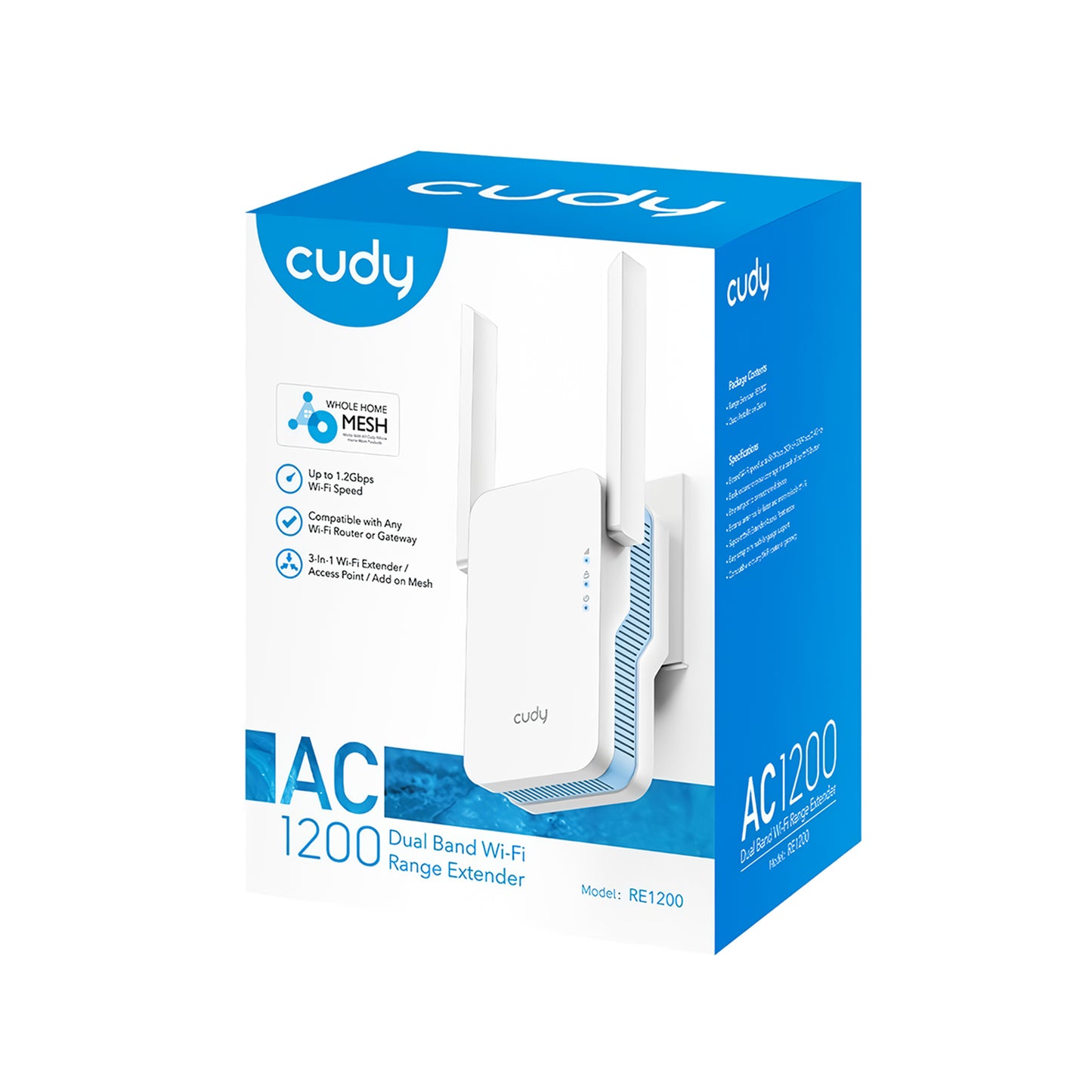 Cudy RE1200 5GHz 867Mbps, 2.4GHz 300Mbps, Wi-Fi Mesh Menzil Genişletici Repeater(AC1200 Serisi)