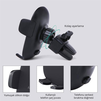 Aukey Hd-c48-bk 360 Derece Tum Cihazlarla Uyumlu Arac Ici Telefon Tutucu Kolay Kilitleme/birakma