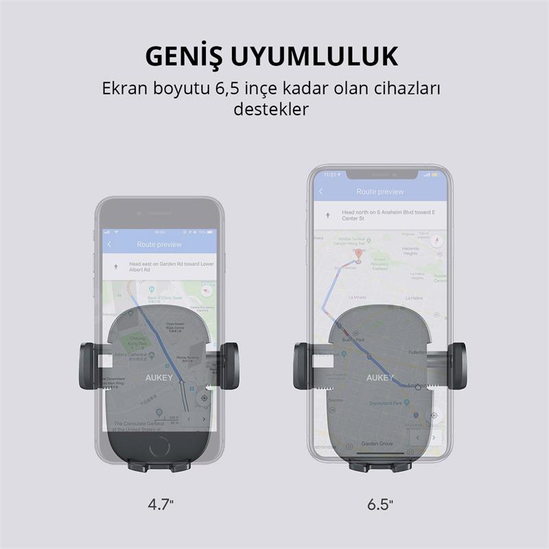 Aukey Hd-c48-bk 360 Derece Tum Cihazlarla Uyumlu Arac Ici Telefon Tutucu Kolay Kilitleme/birakma
