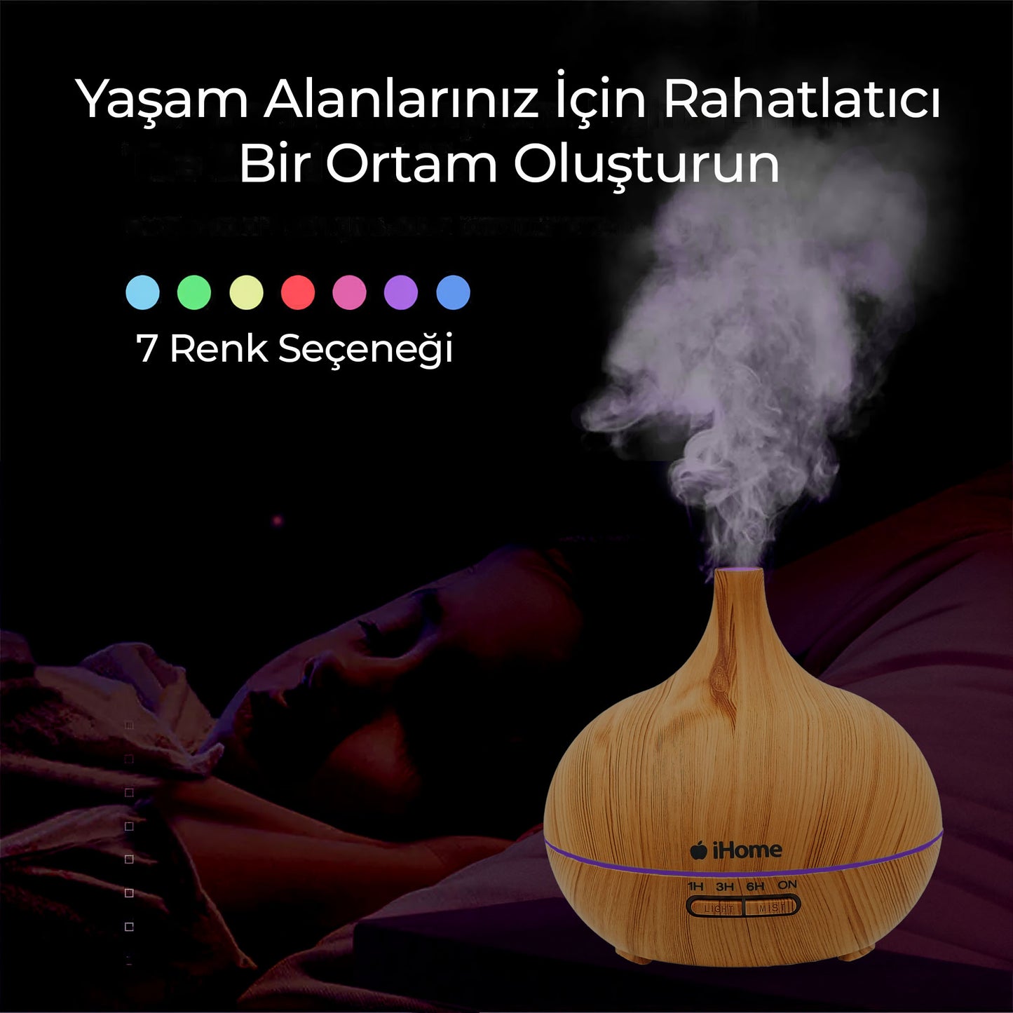 NPO iHome 025 Renkli Aromaterapi Difüzör ve Ultrasonik Hava Nemlendirici Buhar Makinesi