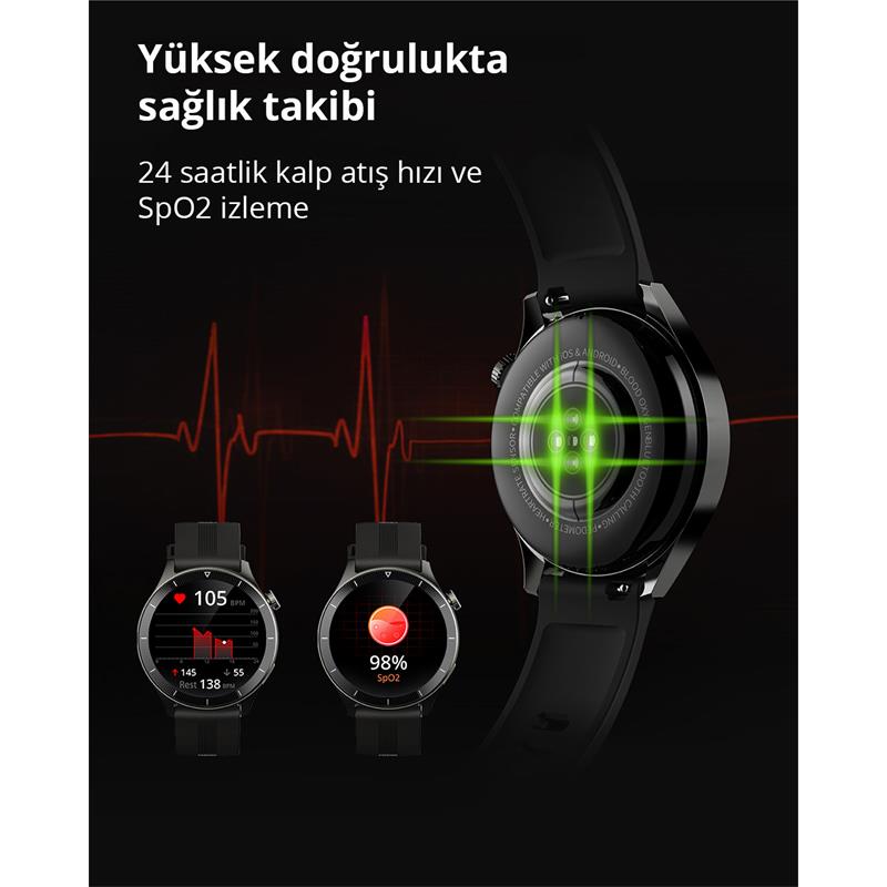 Aukey Sw-2p-gy Akilli Saat 3.7cm Lcd Bluetooth Cagri Saglik Gozetimi Spor Bildirimleri Ip67 Gri