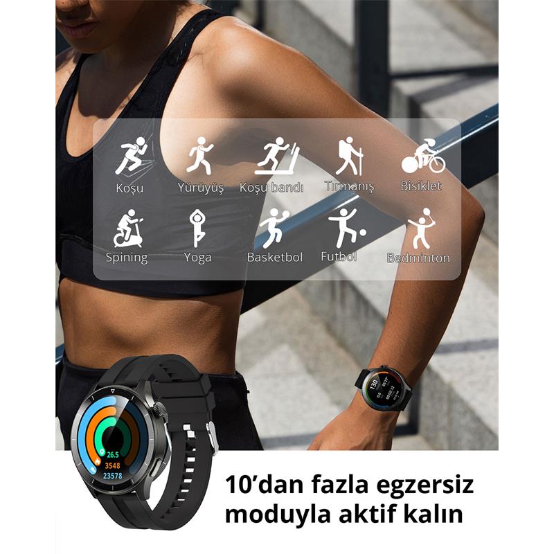 Aukey Sw-2p-gy Akilli Saat 3.7cm Lcd Bluetooth Cagri Saglik Gozetimi Spor Bildirimleri Ip67 Gri