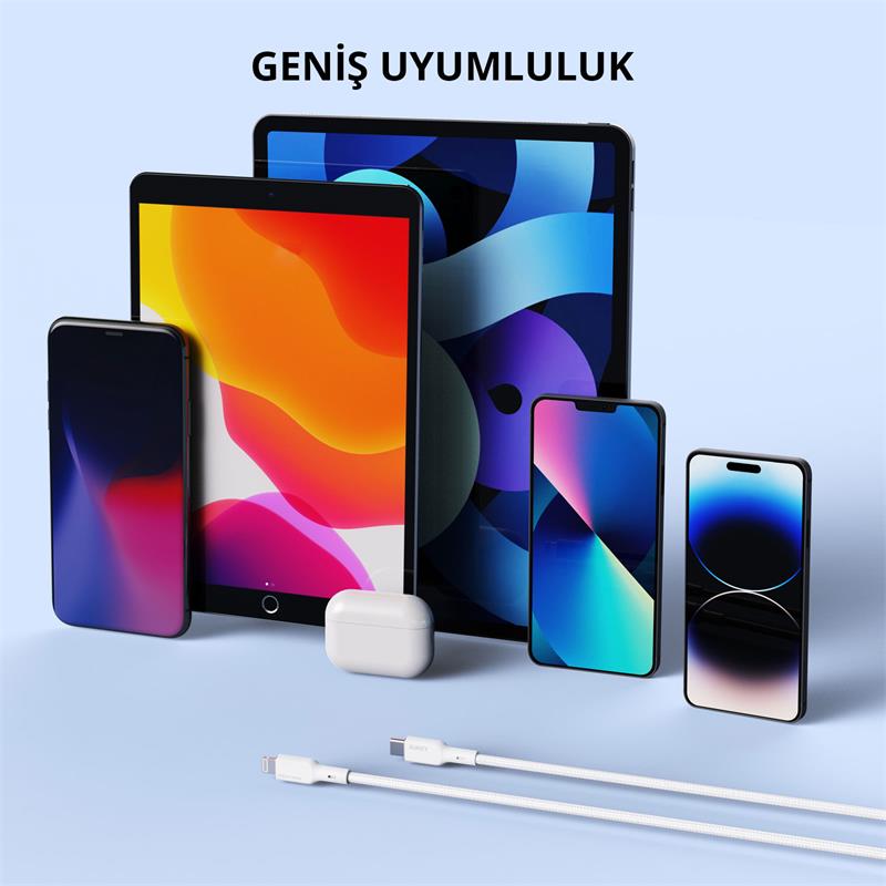 Aukey Cb-ncl1-wh Naylon Orgulu 3a 480mbps Type-c Lightning Kablosu 1.8mt