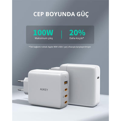 Aukey Pa-b7s-wh 100w Dort Baglanti Noktali Pd Gan Duvar Sarj Cihazi