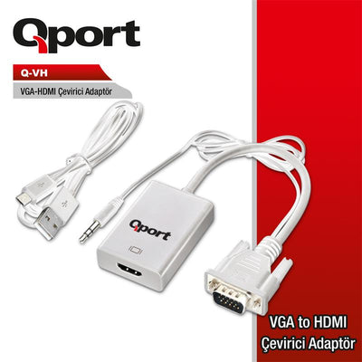 Qport Q-vh Vga To Hdmi Donusturucu + Ses Kablosu (vga+hdmi)