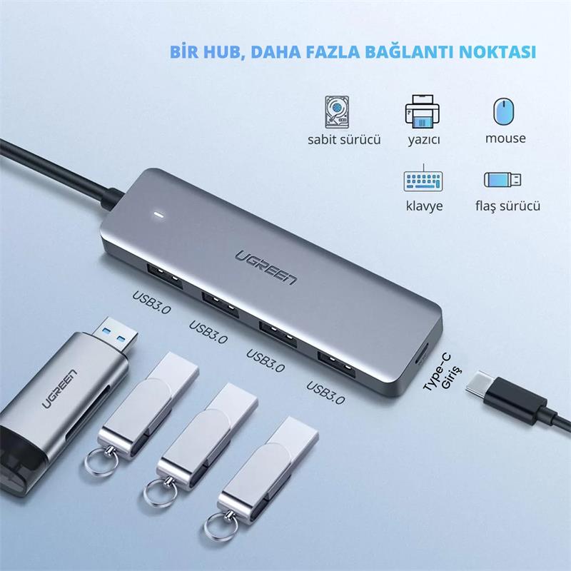 Ugreen Type-c Usb 3.0 4 Port Usb Hub Coklayici Gri 70336
