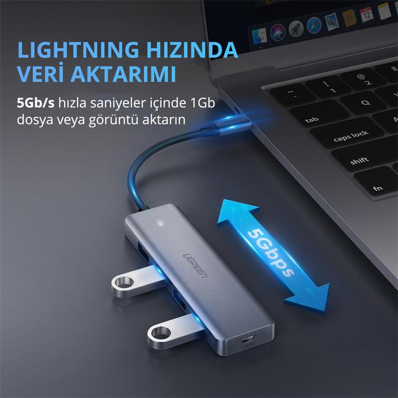Ugreen Type-c Usb 3.0 4 Port Usb Hub Coklayici Gri 70336