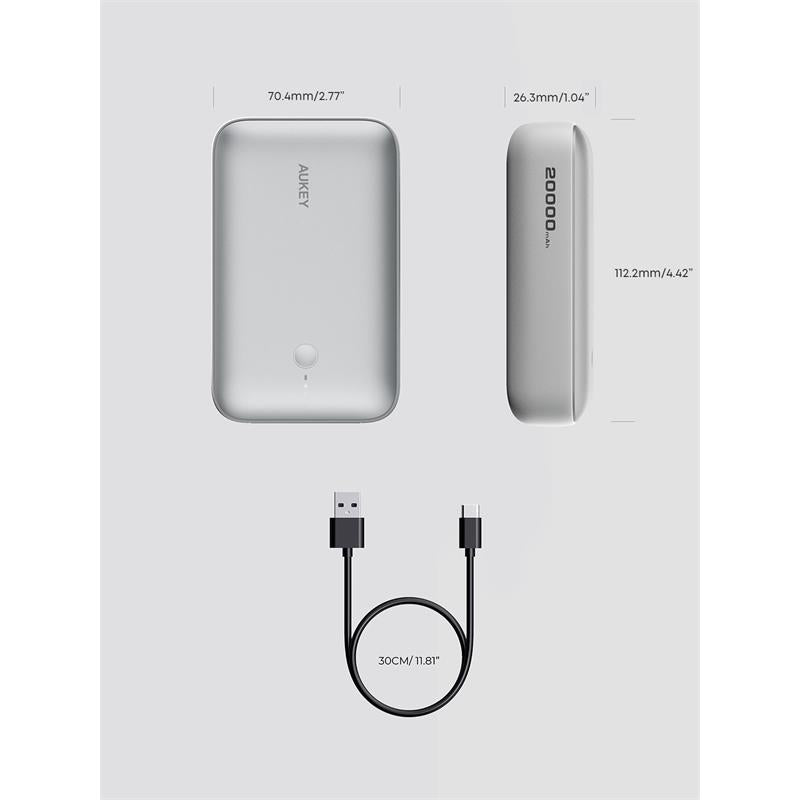 Aukey Pb-y57-wh 22.5w 20000 Mah Pd Qc3.0 Type-c Usb-a Powerbank