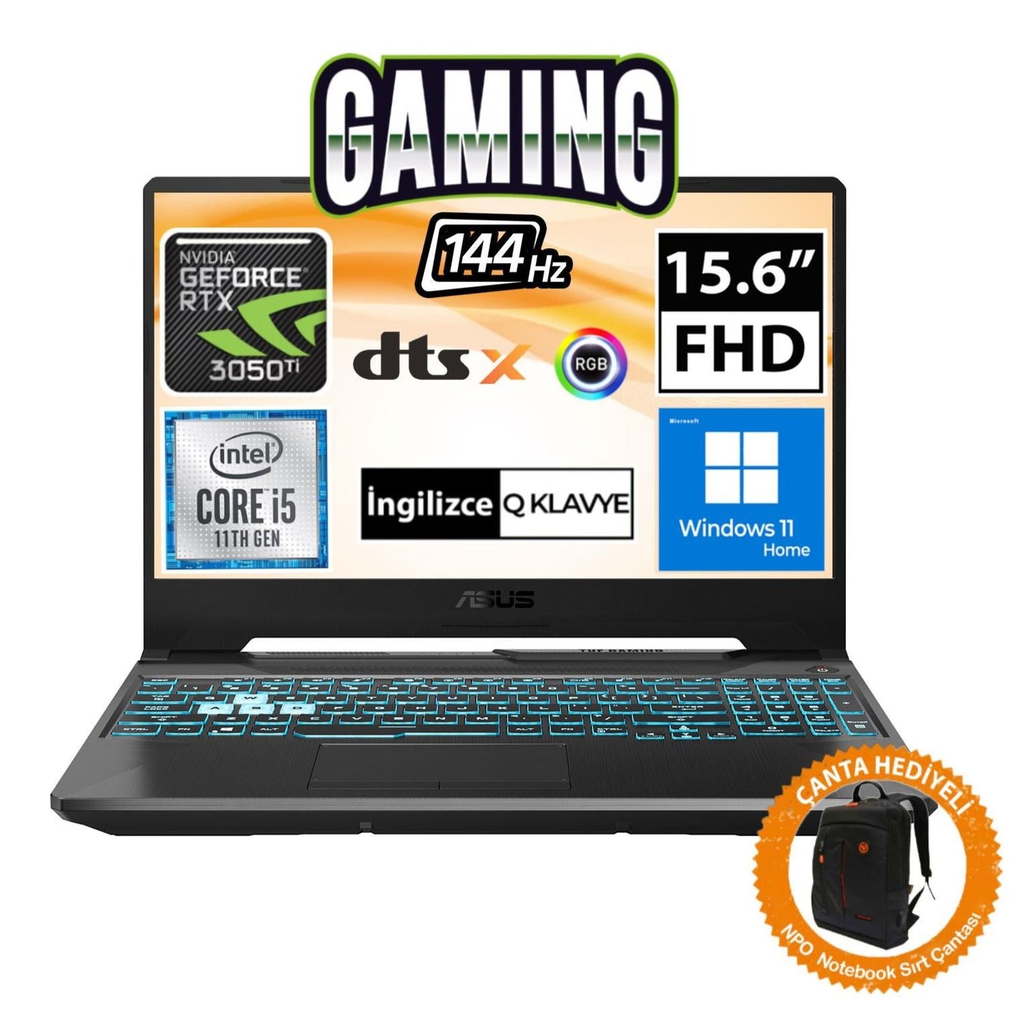 Asus TUF Gaming F15 FX506HEB-RS00TT i5-11400H RTX3050Ti 15.6" FullHD Dizüstü Bilgisayar