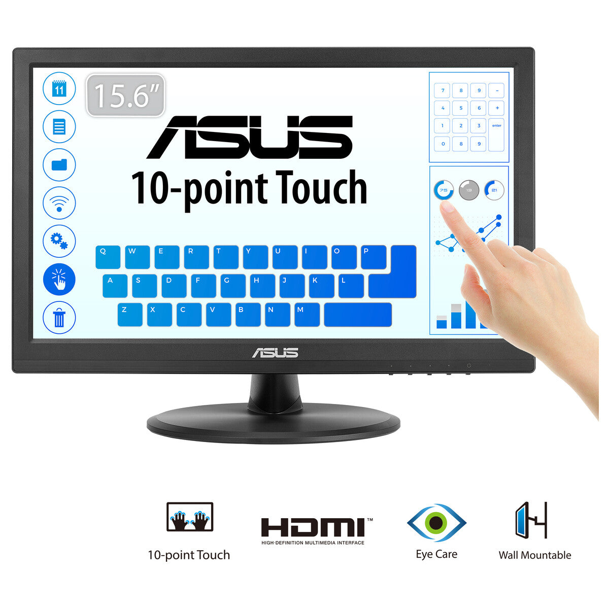 ASUS VT168HR 15.6" Dokunmatik 5ms 60Hz 1366x768 HD VGA HDMI (Vesa) 10 Parmak Siyah Monitör