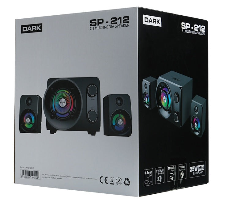 DARK DK-AC-SP212 2+1 25W Siyah 7 Farklı Renk Titreşimli LED Hoparlör