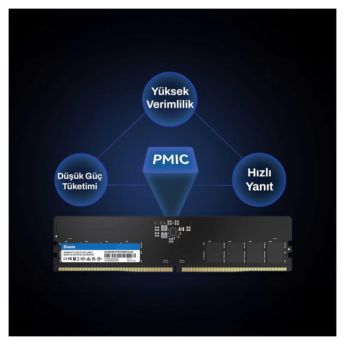 Biwin BD5UD32G56C46 32GB DDR5 5600Mhz 2Rx8 Masaüstü Ram