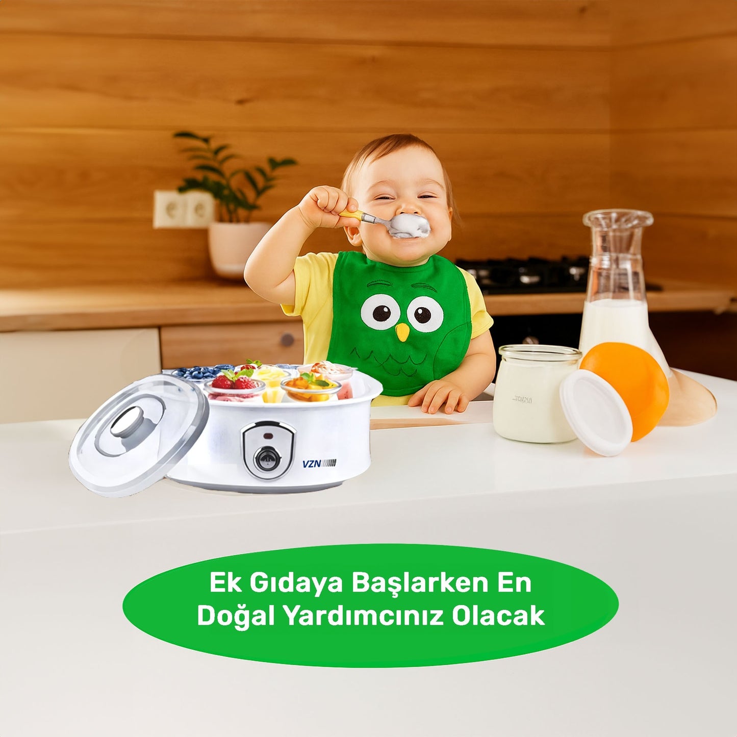 VZN 20W 1,5Lt. 7 Kavanozlu  Bebek Ek Gıda Başlangıç Seti ve Profesyonel Yoğurt Mayalama Makinesi