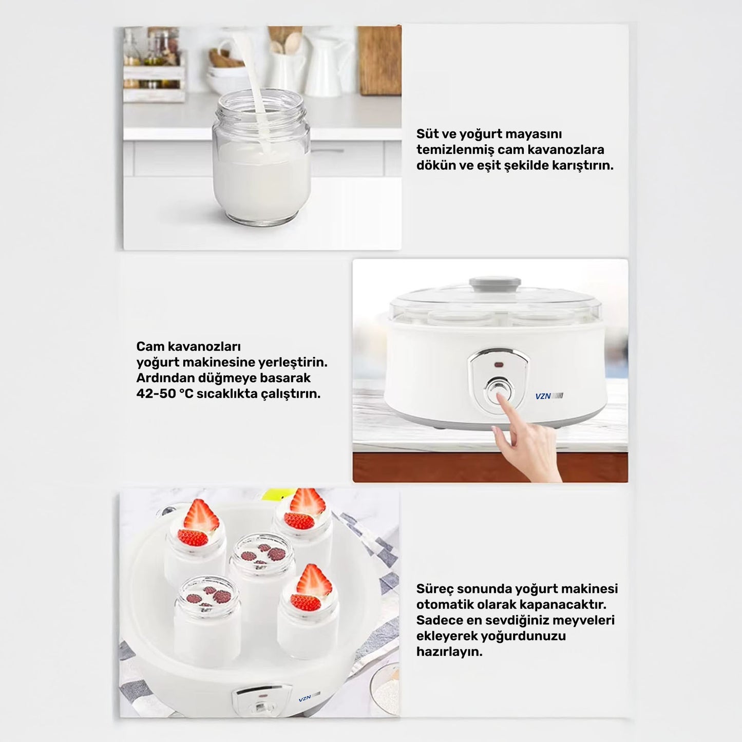 VZN 20W 1,5Lt. 7 Kavanozlu  Bebek Ek Gıda Başlangıç Seti ve Profesyonel Yoğurt Mayalama Makinesi