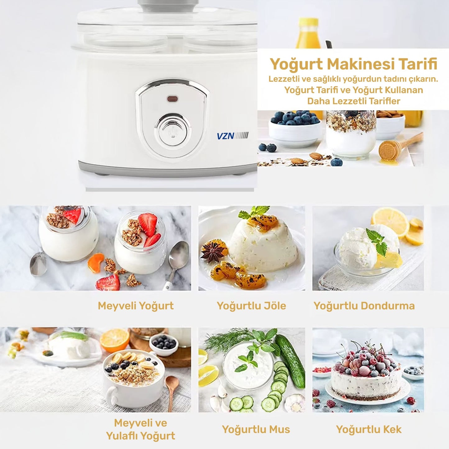 VZN 20W 1,5Lt. 7 Kavanozlu  Bebek Ek Gıda Başlangıç Seti ve Profesyonel Yoğurt Mayalama Makinesi