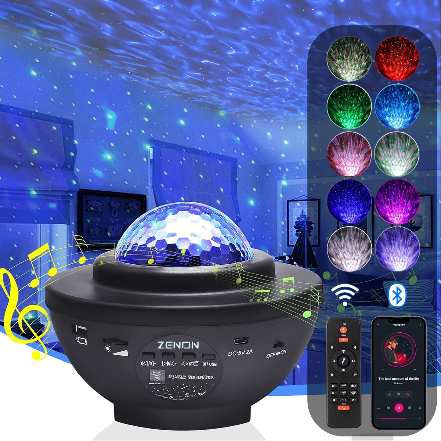 Zenon Smart Starry Projektör Light-Blth+Müzik+7Farklı Ambians