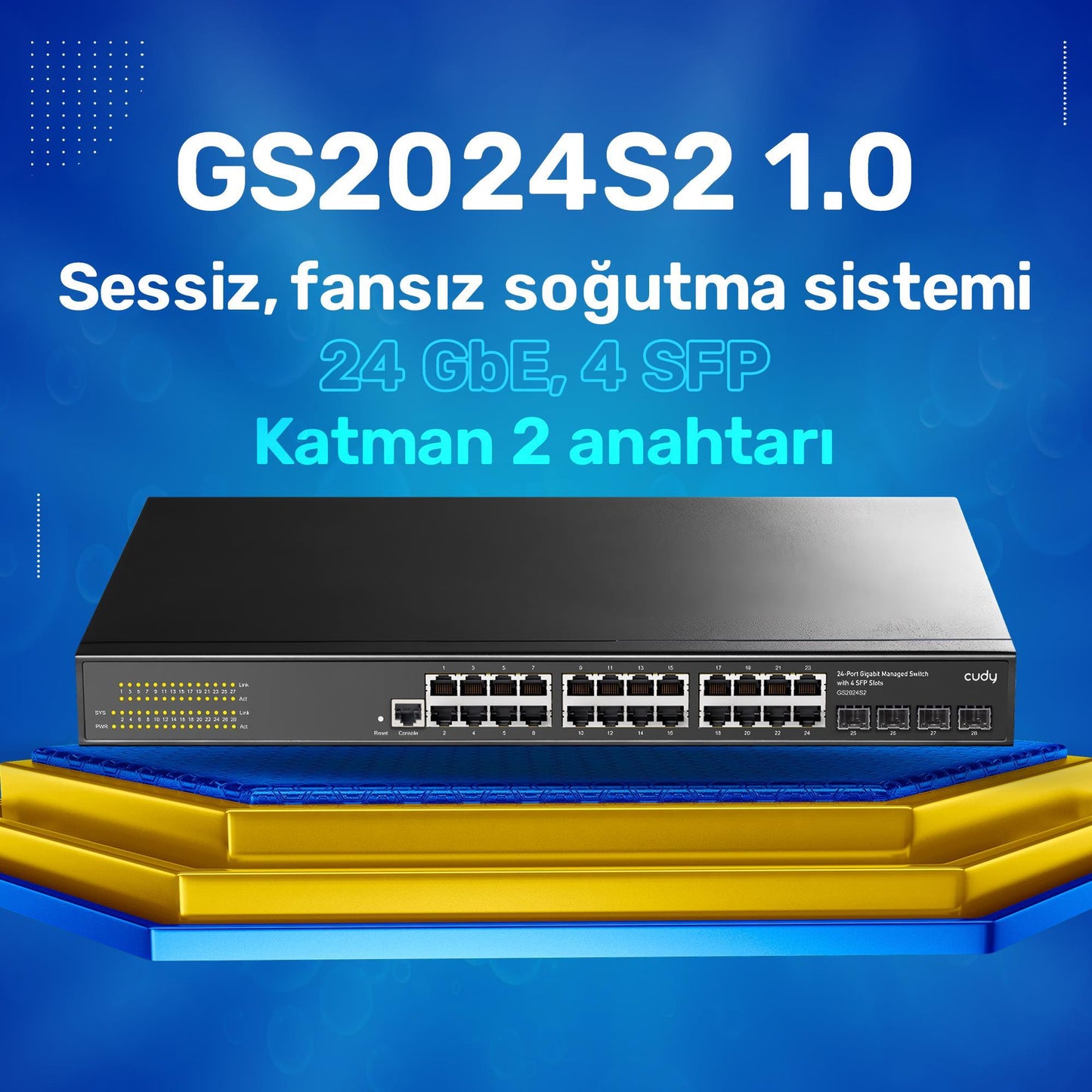 Cudy GS2024S2 4 SFP Slot,2 Katman,24 Port Yönetilebilir Metal Rack Mount Gigabit Switch
