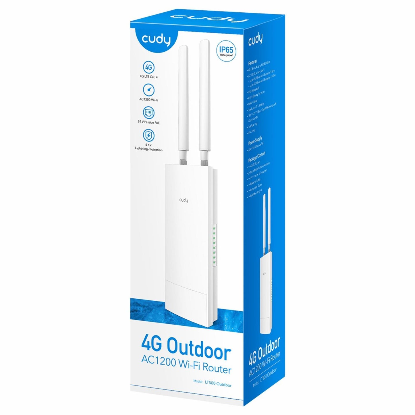 Cudy LT500 2,4GHz/5GHz,4Port, WiFi,4G LTE Cat.4,DDNS&VPN,IP65 Nano SIM Destekli Outdoor Mobil Router