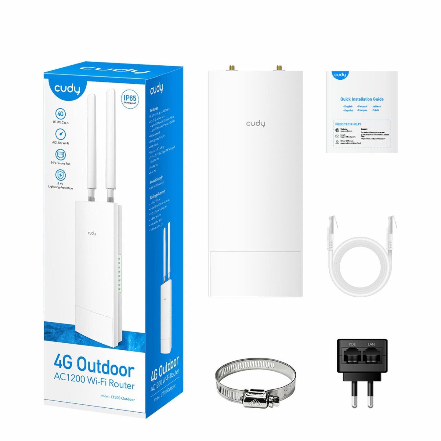 Cudy LT500 2,4GHz/5GHz,4Port, WiFi,4G LTE Cat.4,DDNS&VPN,IP65 Nano SIM Destekli Outdoor Mobil Router