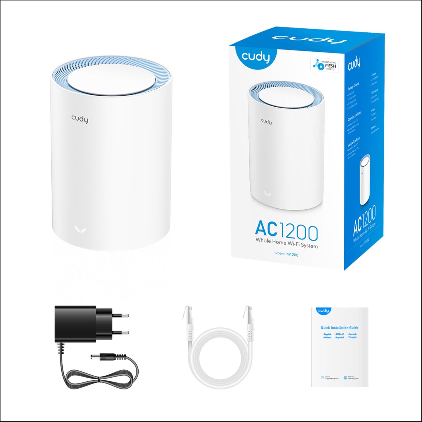 Cudy M1200 5GHz 867Mbps, 2.4GHz 300Mbps, 1 Port, 2XdBi anten, Wi-Fi Mesh Menzil Genişletici Router