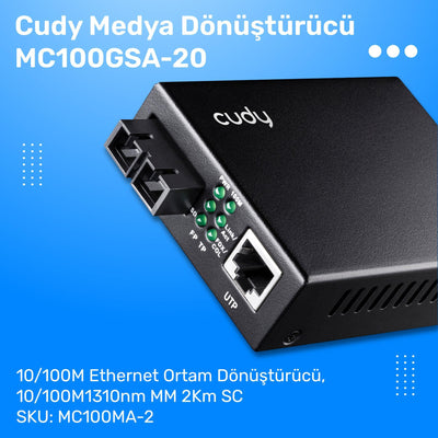 Cudy MC100GSA-20 Single Mode 20 Km Fiber Optik Gigabit Ethernet Medya Dönüştürücü Metal Switch