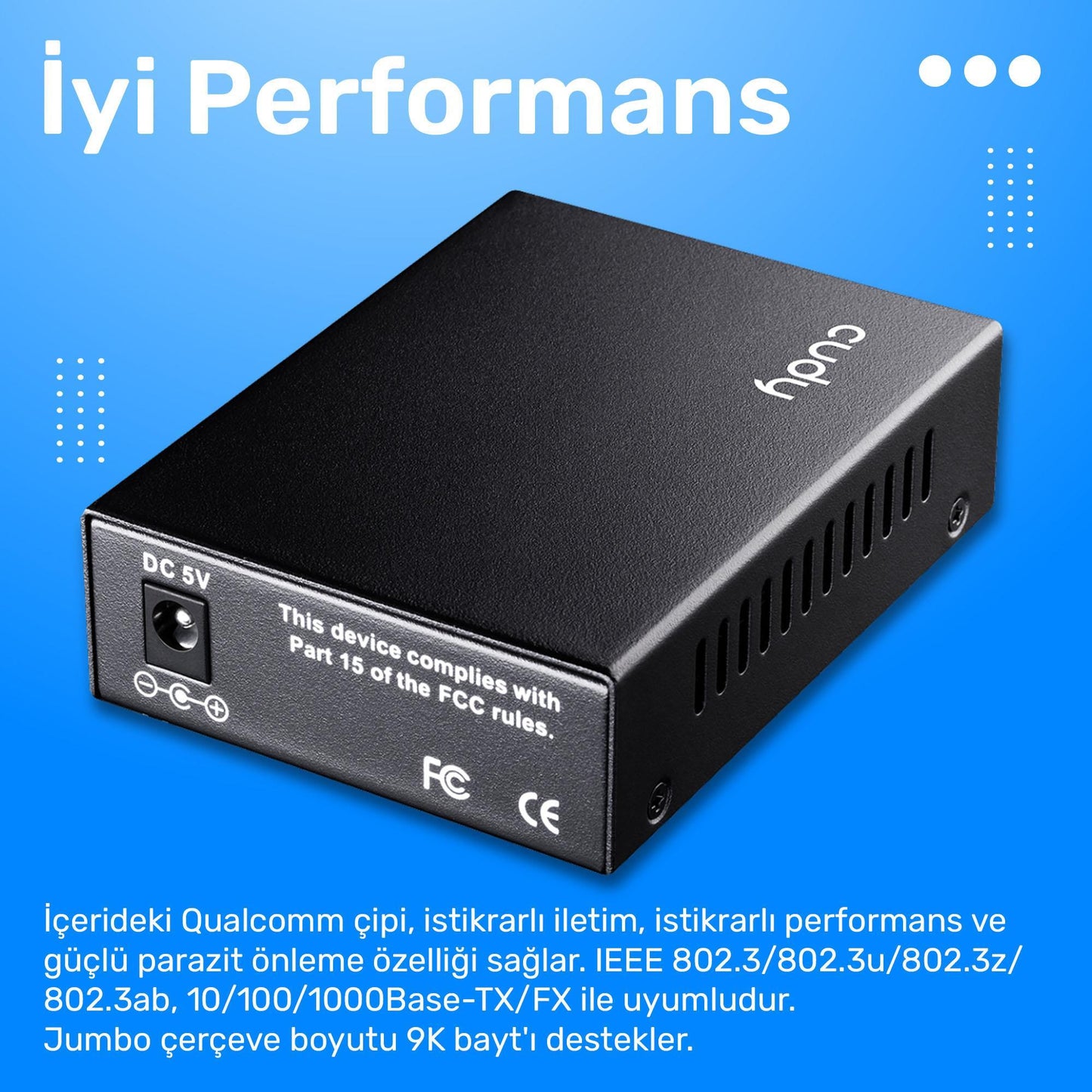 Cudy MC100GSA-20 Single Mode 20 Km Fiber Optik Gigabit Ethernet Medya Dönüştürücü Metal Switch