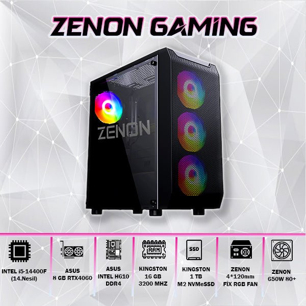 ZENON GAMING ZG-146 i5-14400F 16GB 1TB SSD 8gb RTX4060 DOS Masaüstü PC (3 Yıl Garanti)