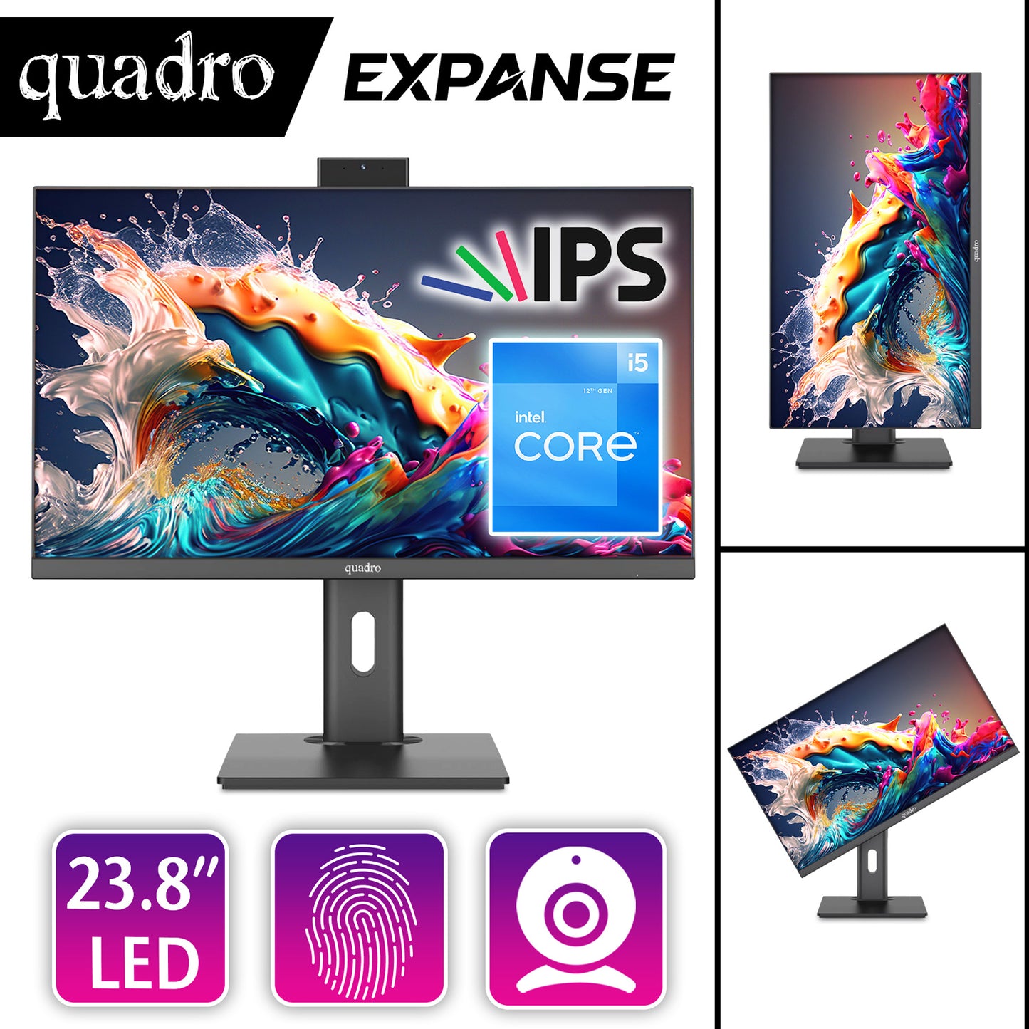 QUADRO EXPANSE AI B224 25165 i5-12450H 16GB 512GB NVME SSD 23.8" IPS DOS All in One PC P.İzi (Pivot)
