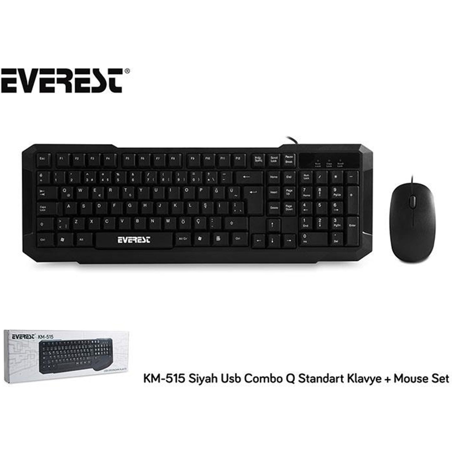 EVEREST KM-515 Q Türkçe USB Siyah Combo Klavye+ Mouse