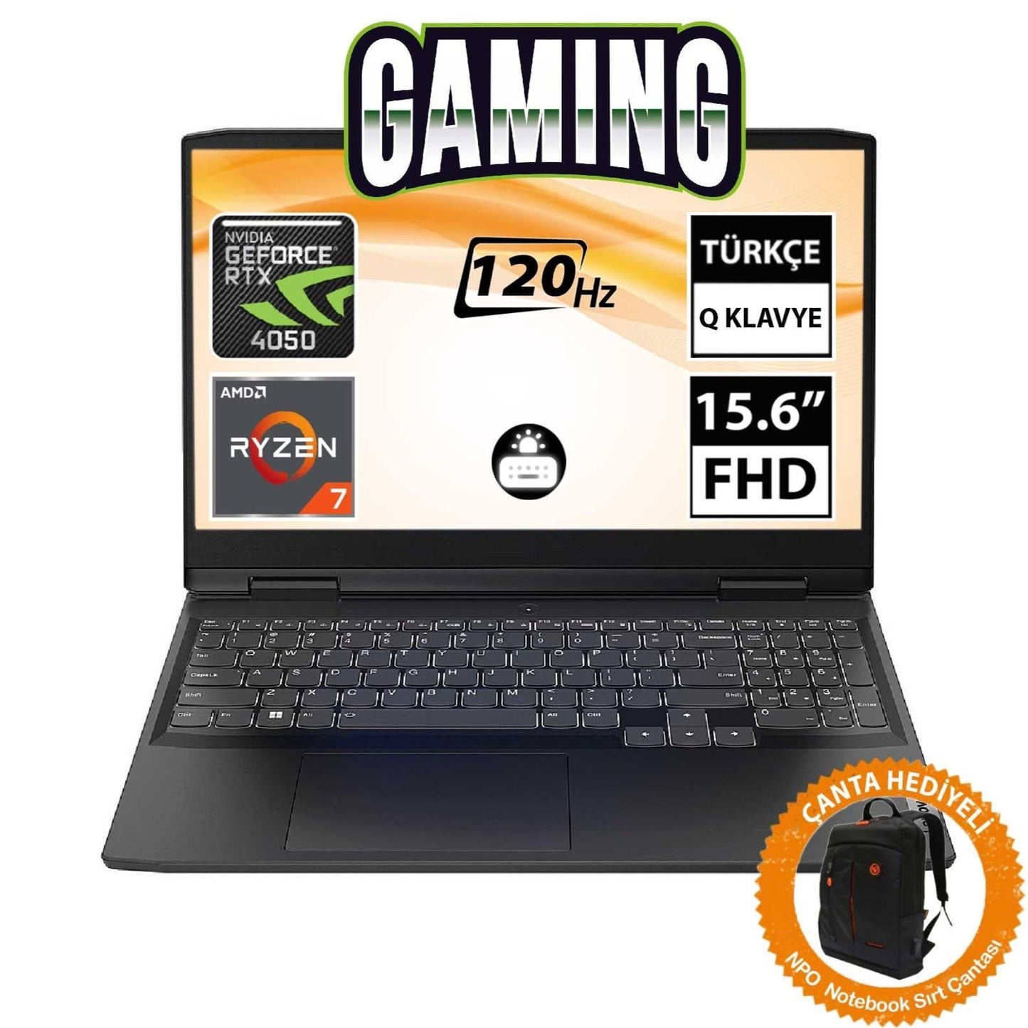 Lenovo IdeaPad Gaming 3 82SB00P4TR Ryzen7 7735HS RTX4050 15.6" FullHD Taşınabilir Bilgisayar