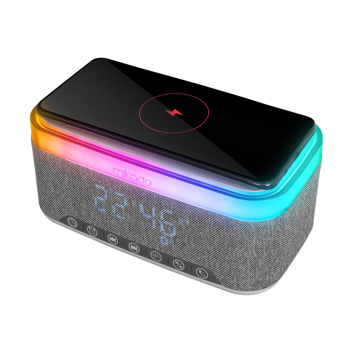 Mikado MD-W8 Bluetooth 1200mAh Kablosuz Şarj, Alarmlı Saat ve RGB Gece Lambası Özellikli Hoparlör