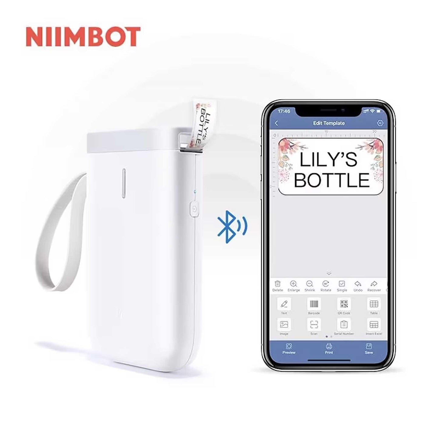 NIIMBOT D11 Bluetooth Taşınabilir Beyaz Termal Etiket Yazıcı