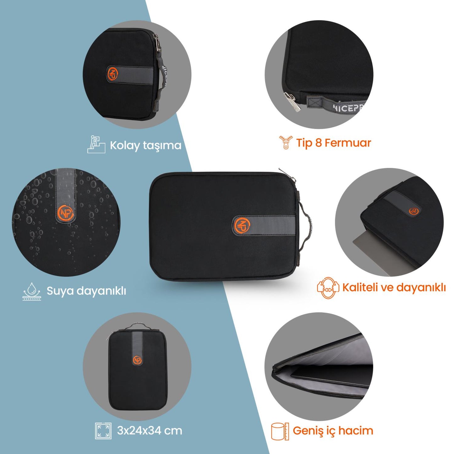 NPO Ace 13" Macbook, Apple Ipad Uyumlu,Ultra Korumalı Notebook & Tablet Kılıfı/Çantası-Siyah