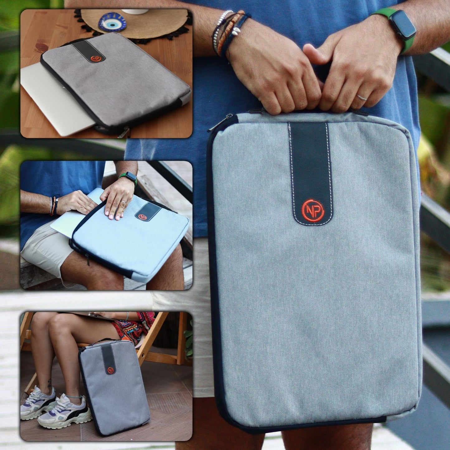 NPO AcePlus 15,6" Macbook,Apple Ipad Uyumlu,Ultra Korumalı Notebook & Tablet Kılıfı/Çantası-Açık Gri