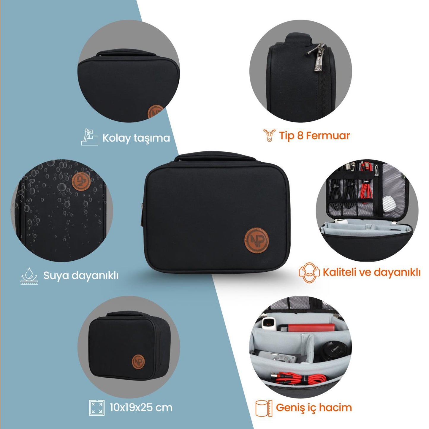 NPO Comfy Kablo, Makyaj, Lens, Mini Drone ve Aksesuar için Ayarlanabilir Çok Amaçlı Çanta-Siyah