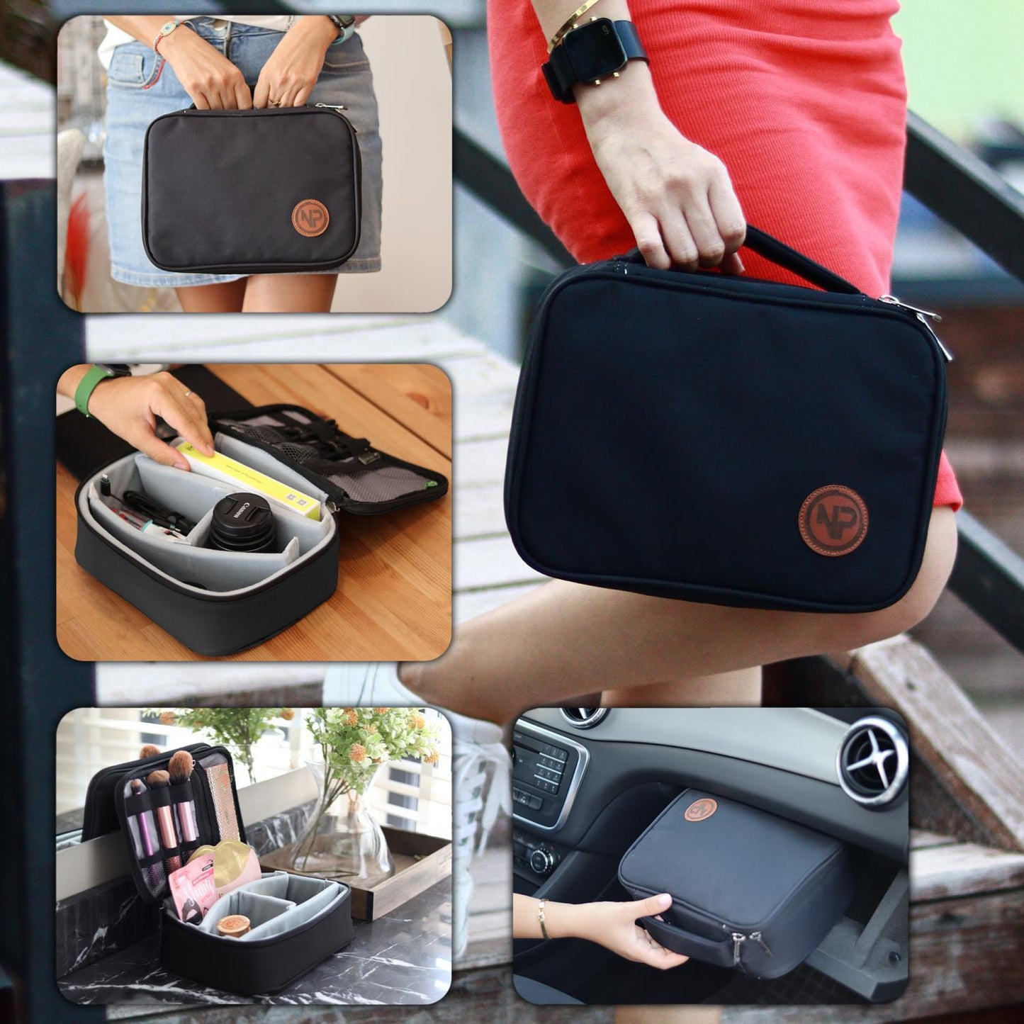 NPO Comfy Kablo, Makyaj, Lens, Mini Drone ve Aksesuar için Ayarlanabilir Çok Amaçlı Çanta-Siyah