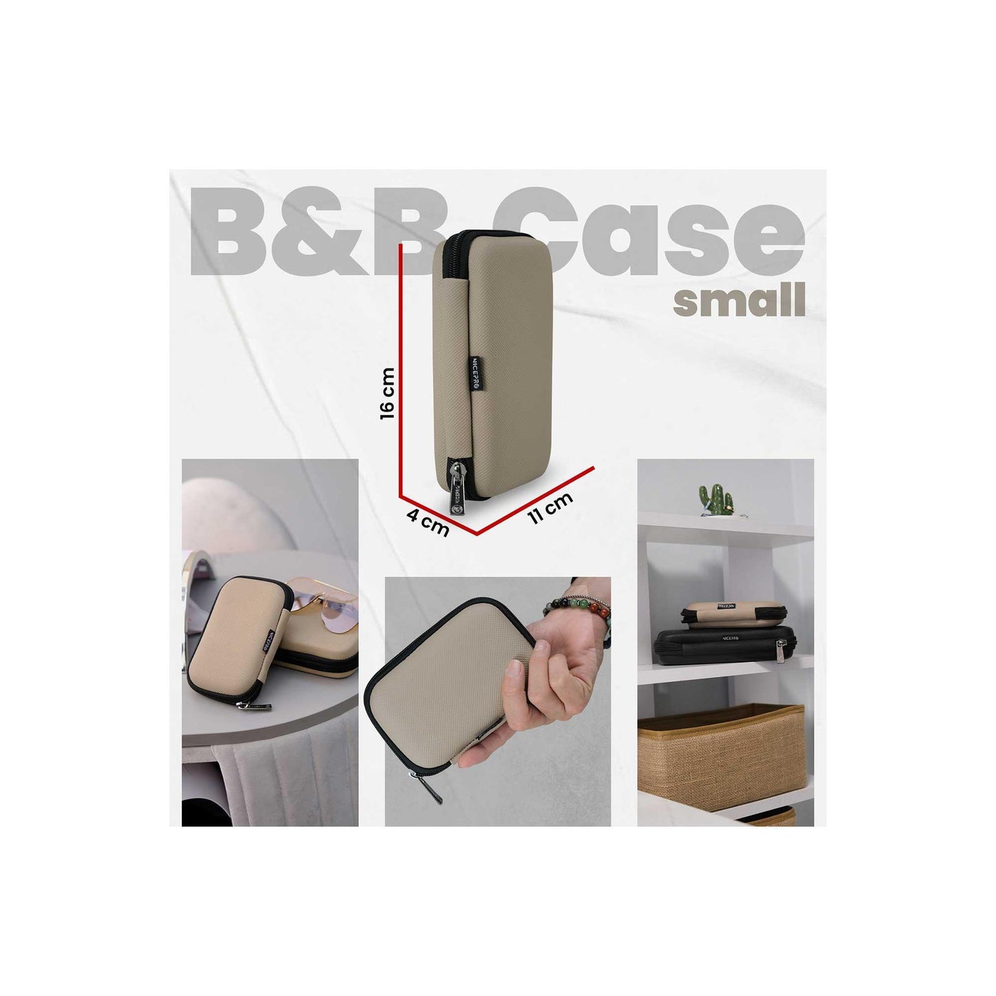 NPO B&B Small Case Ultra Darbe Korumalı,Kablo,HDD ve Aksesuar için Çok Amaçlı HardCase Çanta-Vizon