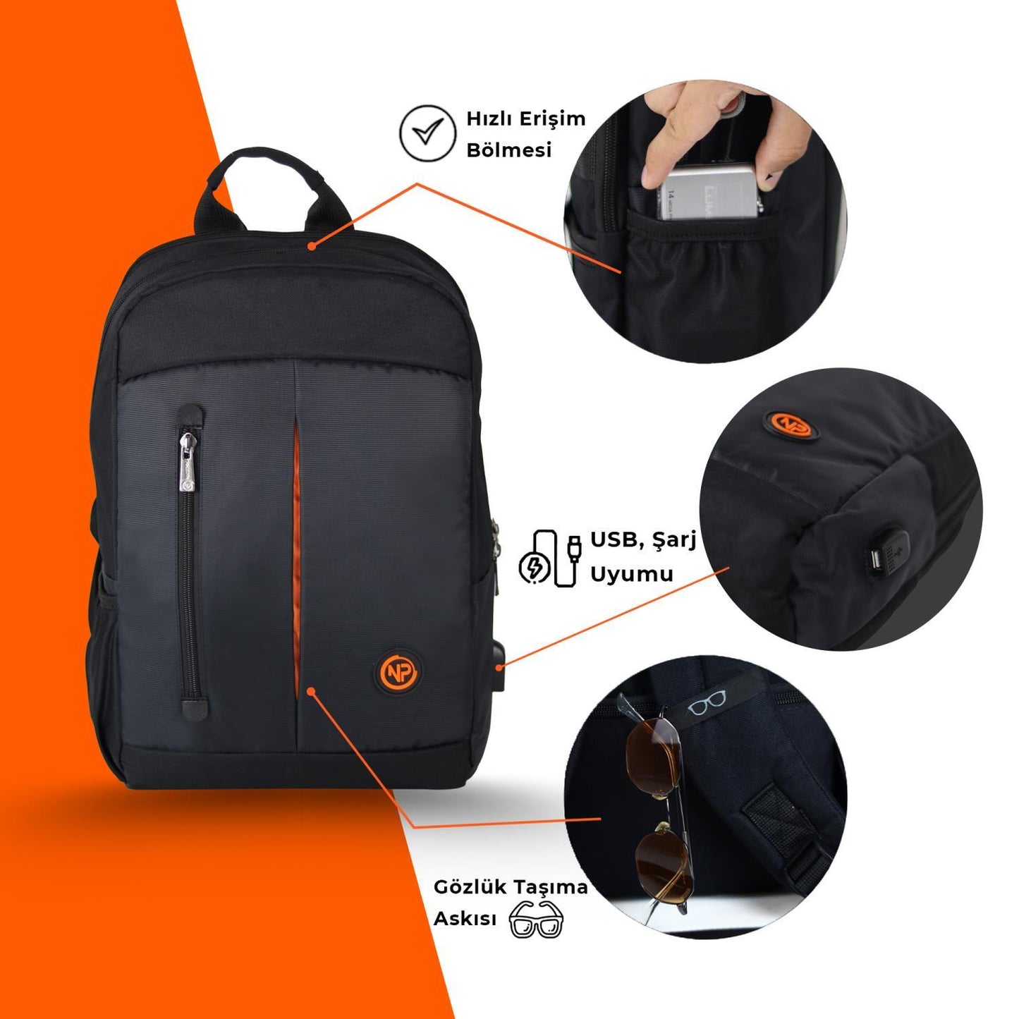 Npo CitylifePlus Smart 16" Çift Ana Bölmeli Notebook Sırt Çantası-Siyah